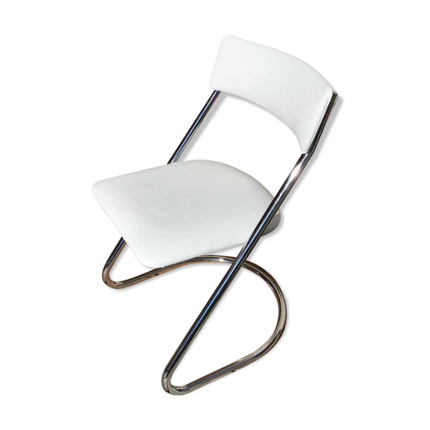White faux leather sled chair