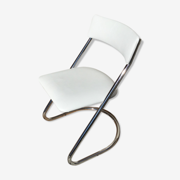 White leather-like sled chair