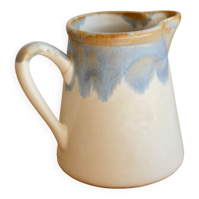 Pot à lait vintage céramique émaillée dégradé bleu et taupe