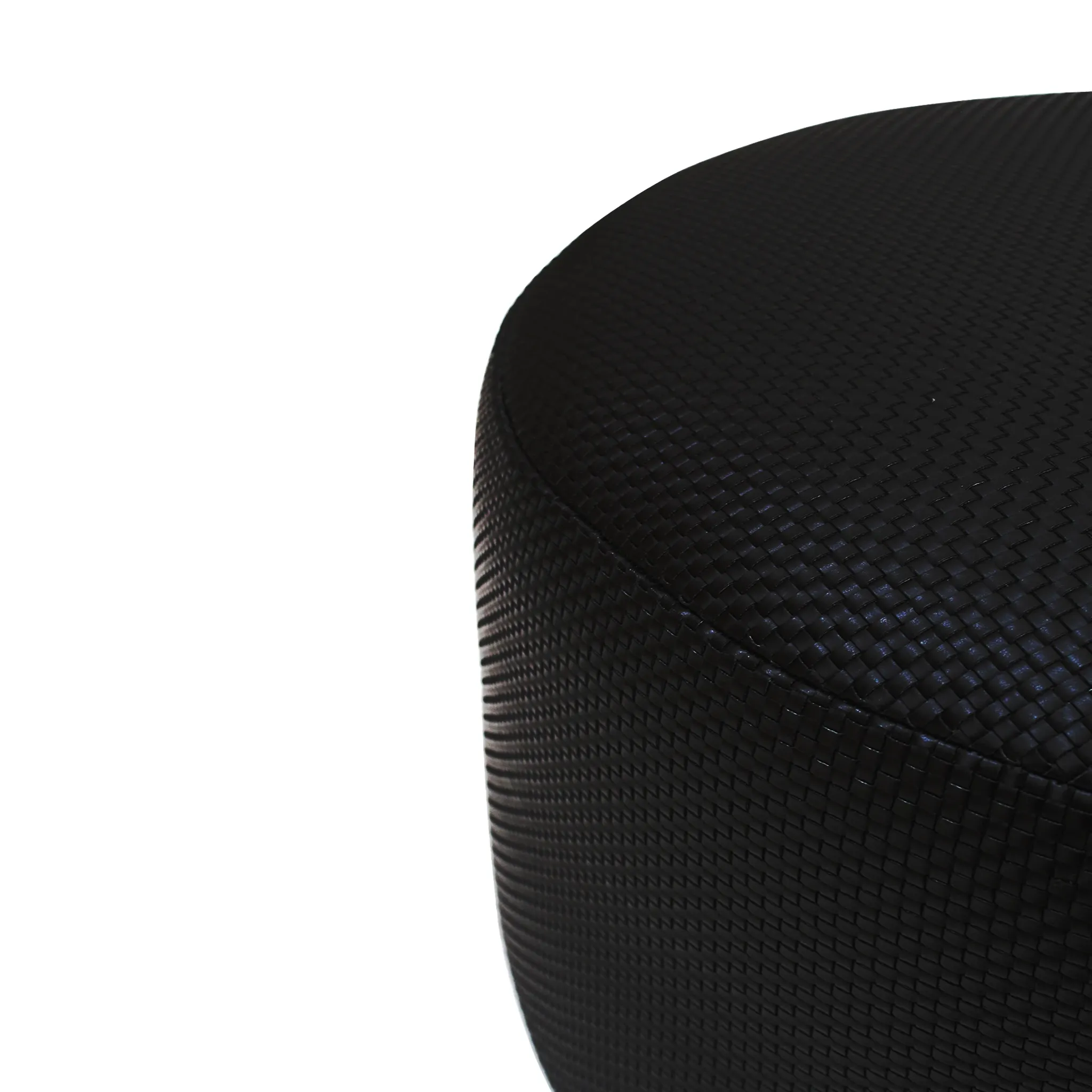 Contemporary Upholstered In Black Braided Lambskin Circular Pouff