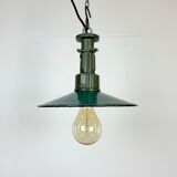 Industrial Green Enamel Pendant Lamp with Cast Aluminium Top, 1960