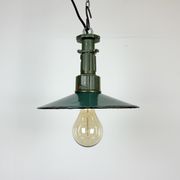 Industrial Green Enamel Pendant Lamp with Cast Aluminium Top, 1960