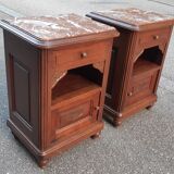 Art deco oak and marble bedside tables