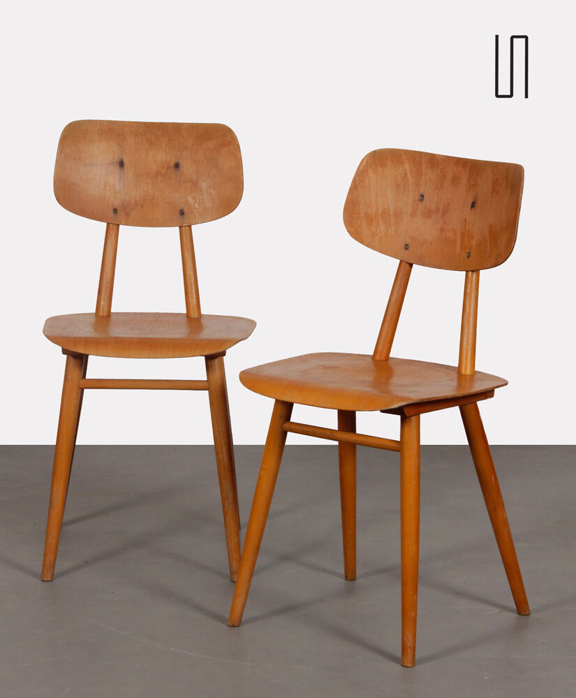 Pair of wooden chairs produced by Ton, 1960