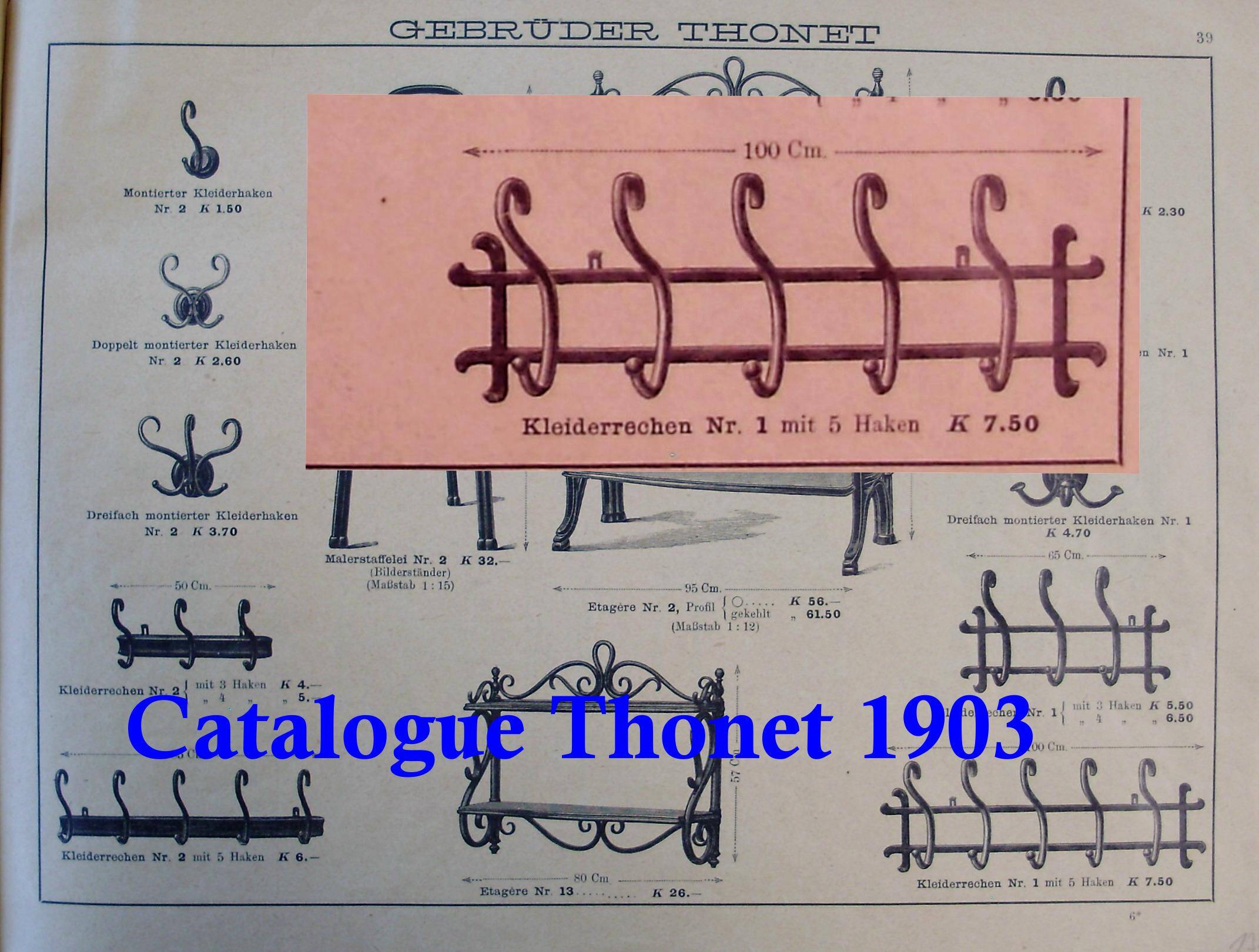 Thonet wall-mounted coat and hat rack circa 1890, 5-pointed