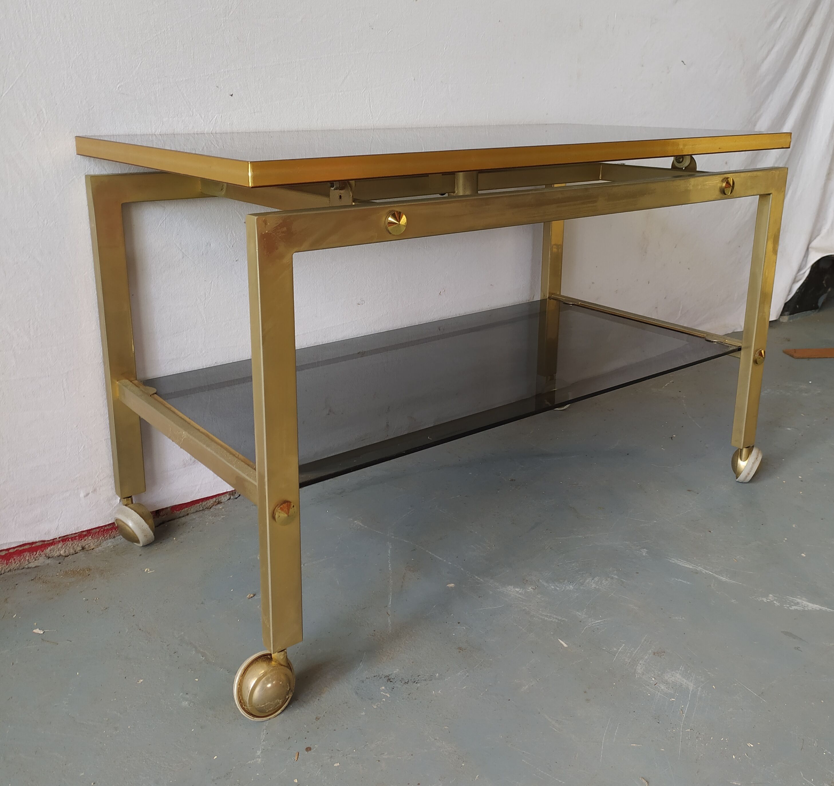 Gold metal and wood coffee table