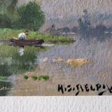 Henri Jacques Delpy (1877-1957) - Three oils on cardboard in the same frame - Landscapes