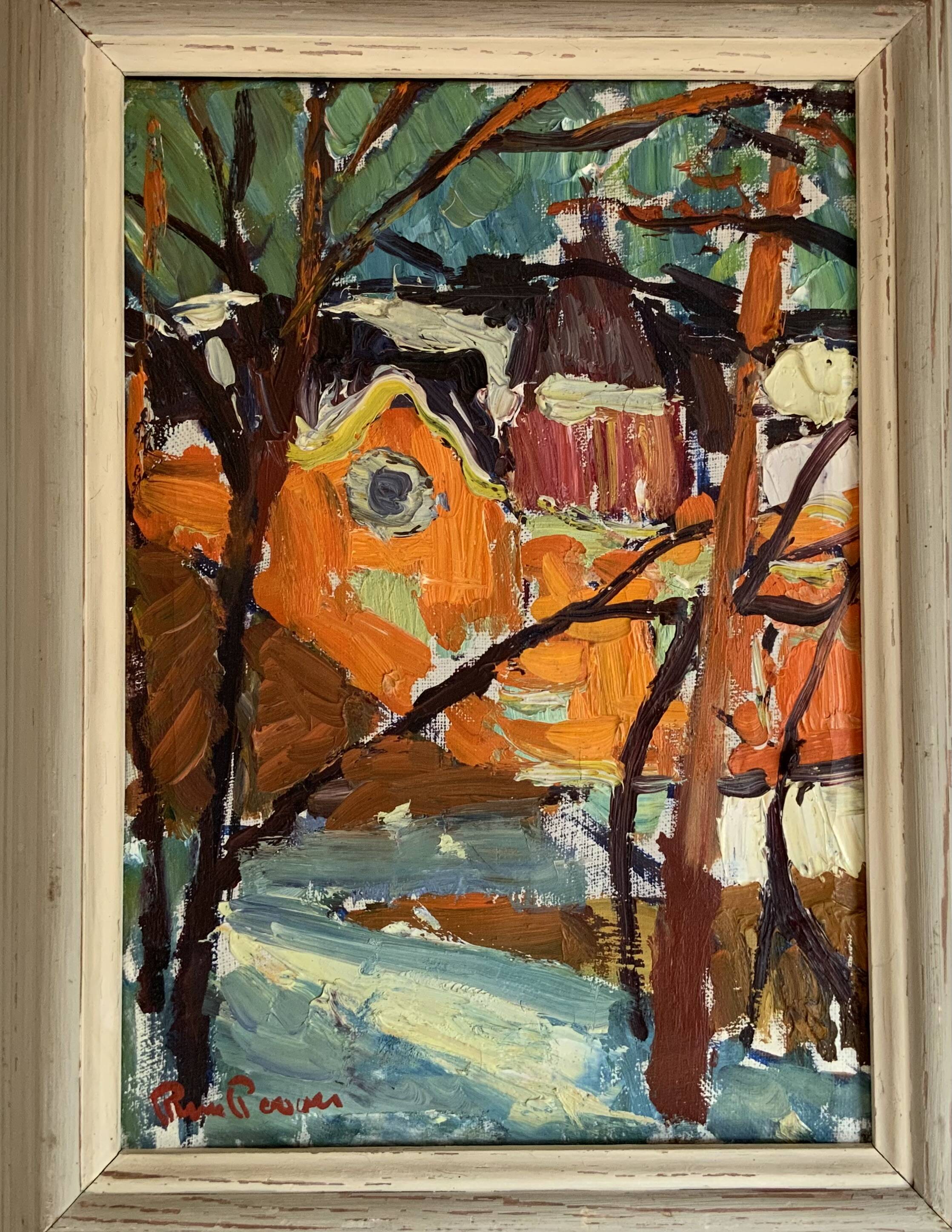 Small Vintage Impressionists Painting Landscape, signed Rune Person (1914–1