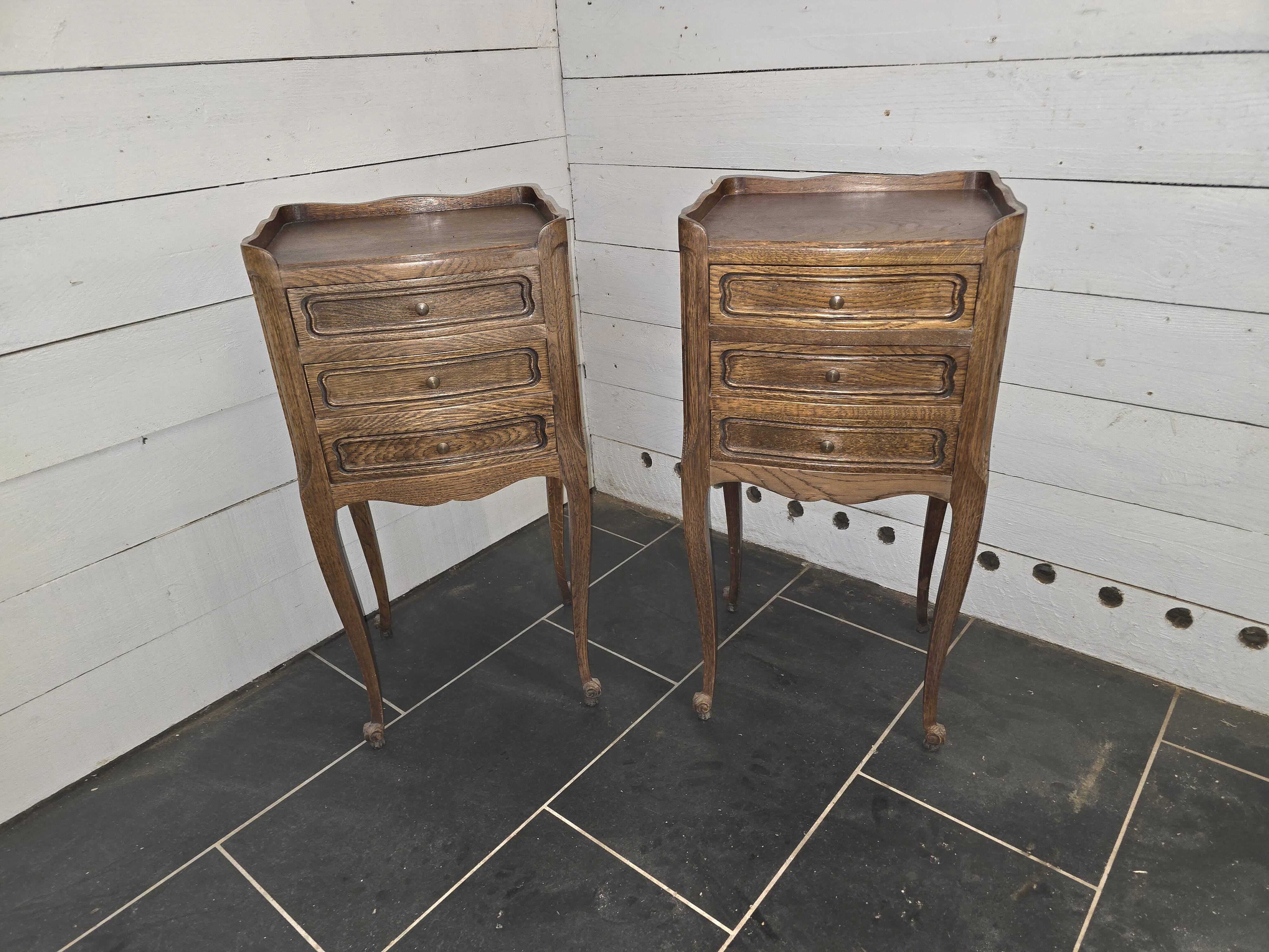 Pair of Louis XV style bedside tables in oak