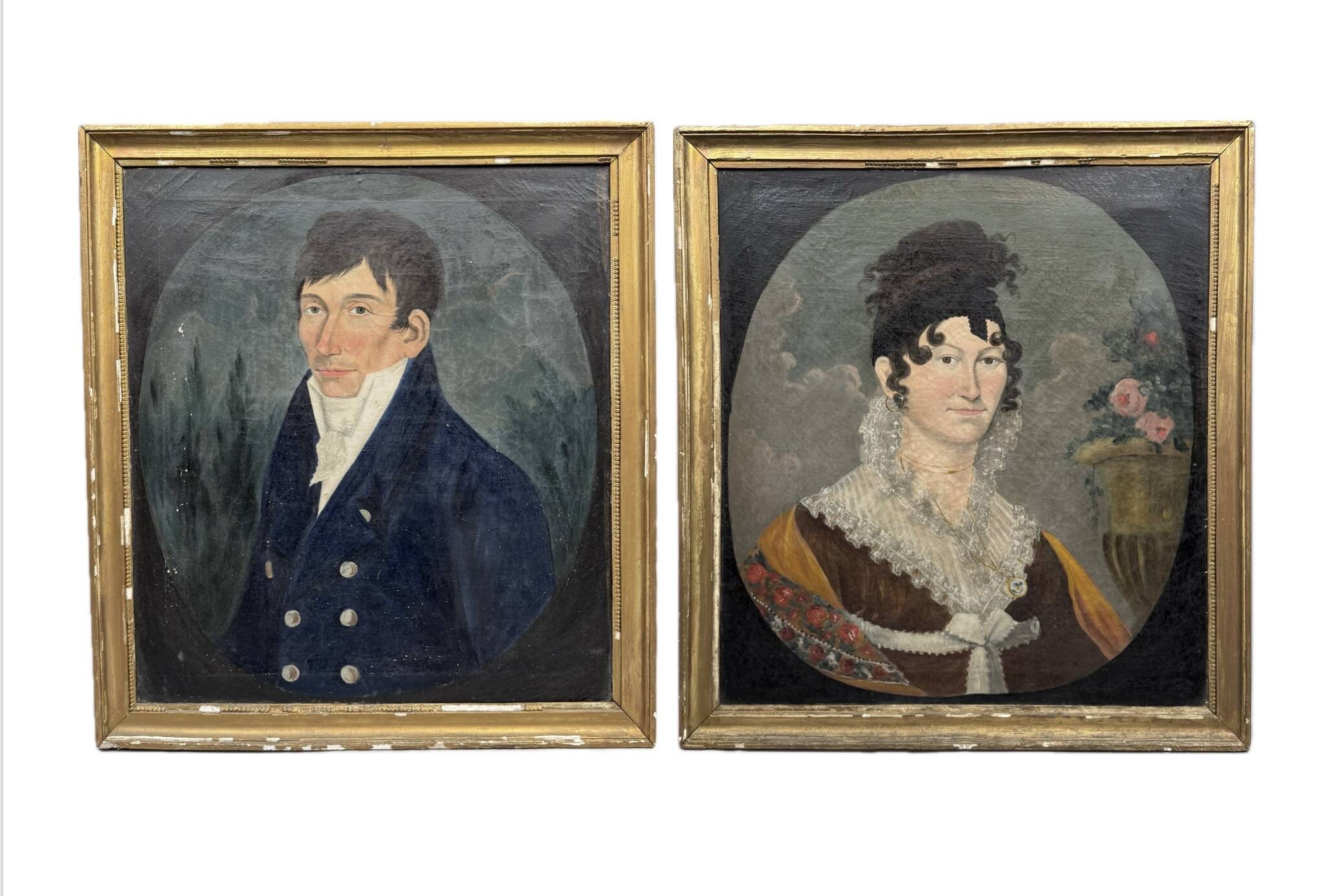 Pair of shabby chic style portraits