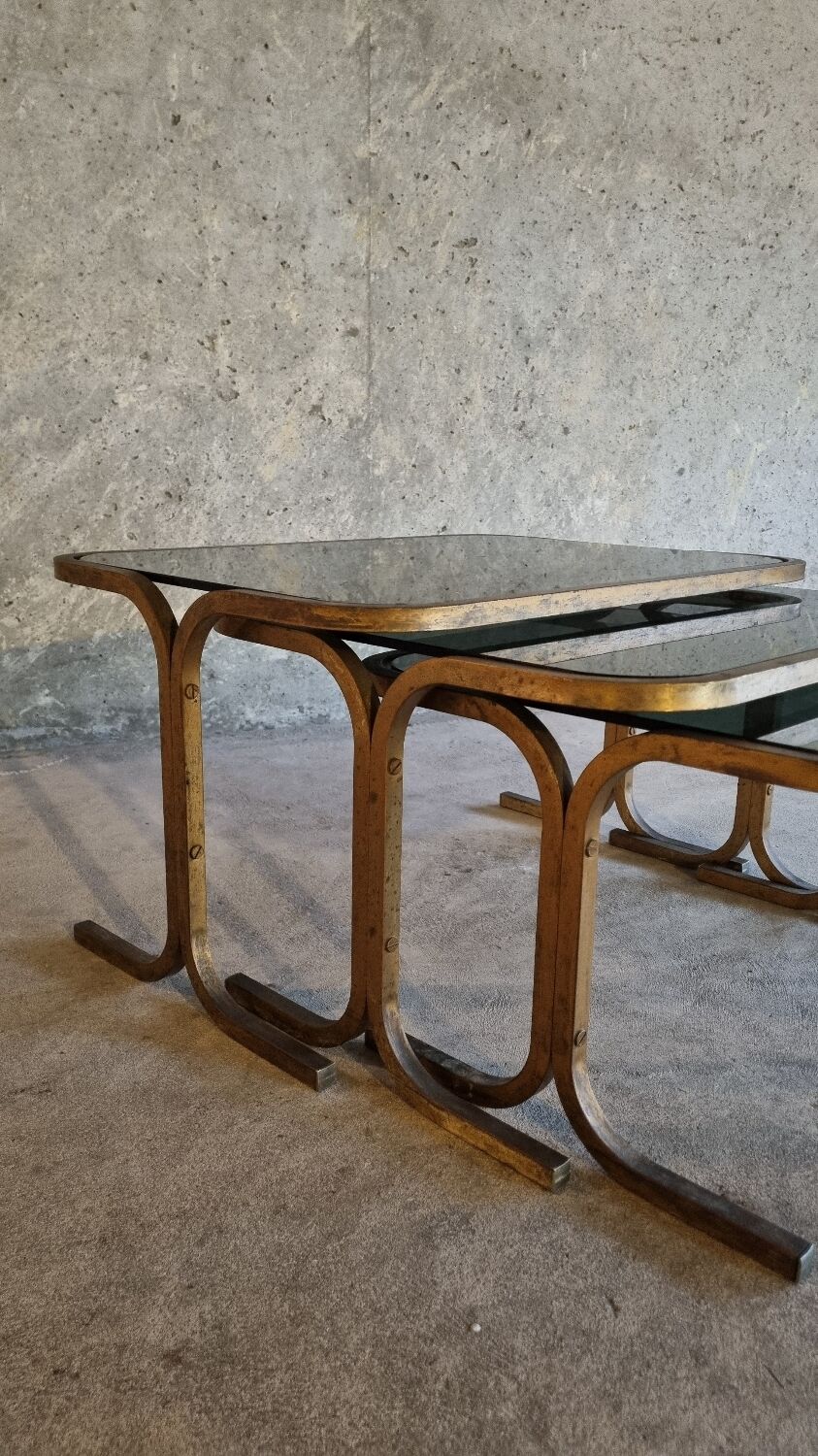 3 nesting tables in brass and glass