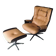 Set of Mid-Century Modern Leather Lounge Chair and Ottoman, Germany, 1960s