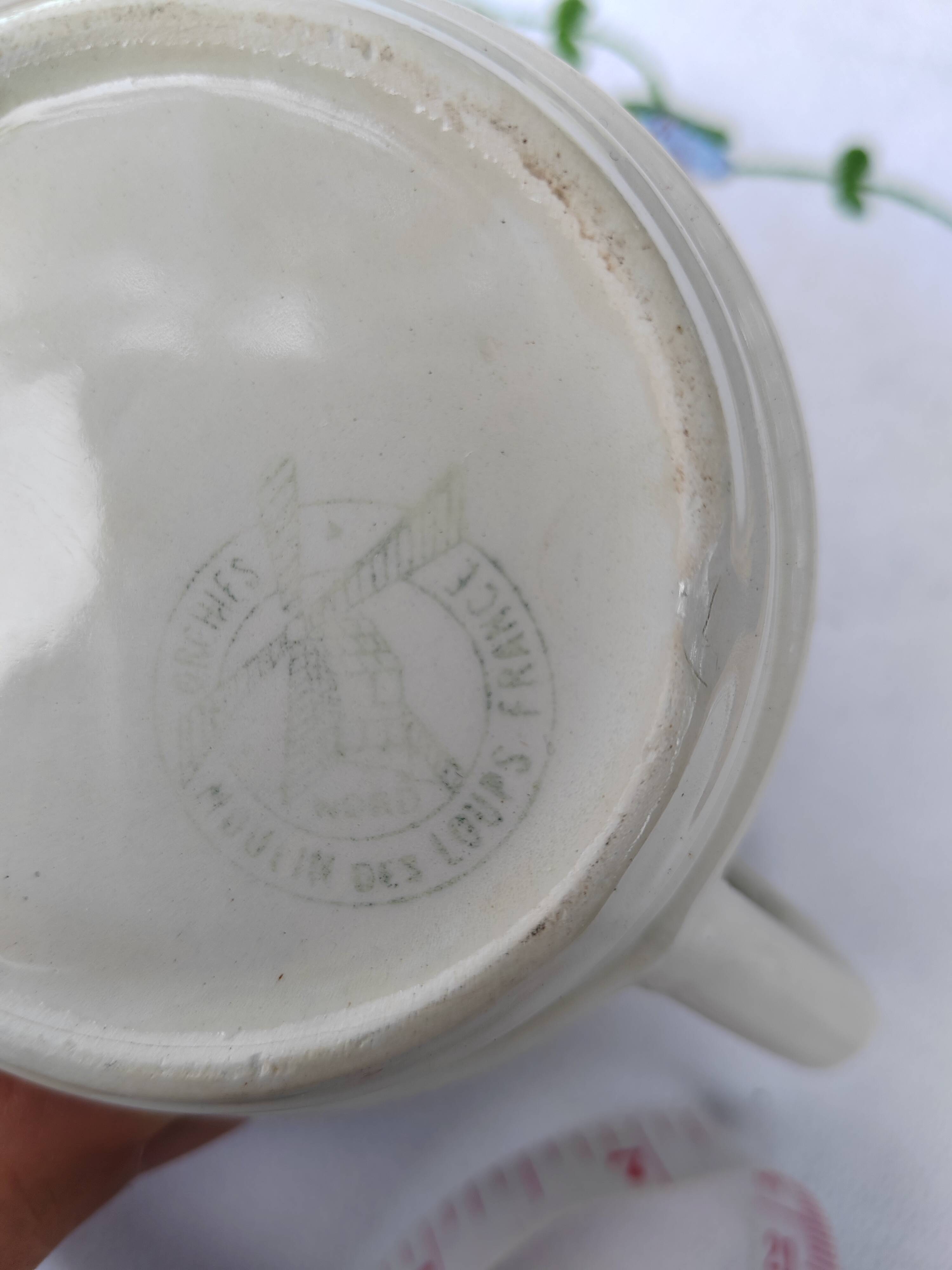 Cream pot brown grid decoration - Moulin des loups