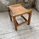 Solid elm and leather stool Maison Regain