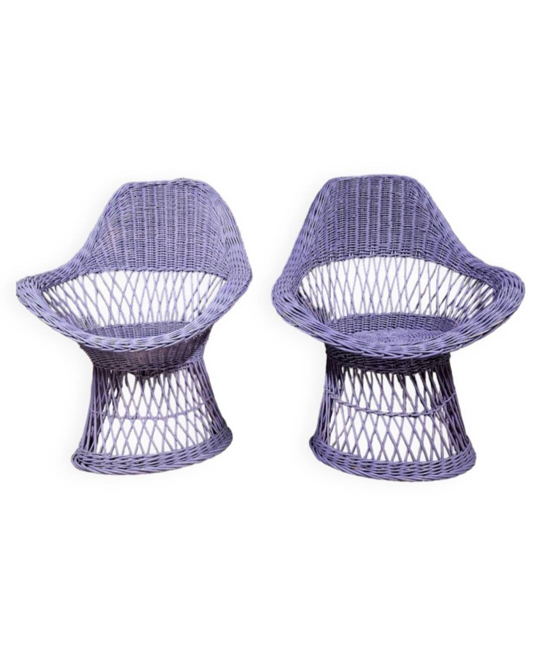 Pair of rattan and wicker armchairs, 1960s