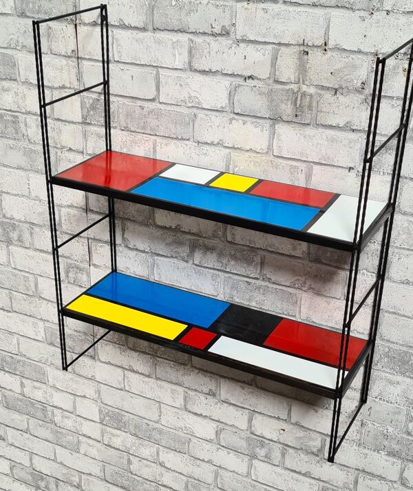 Etagere string style piet mondrian montants noir 48x58x16