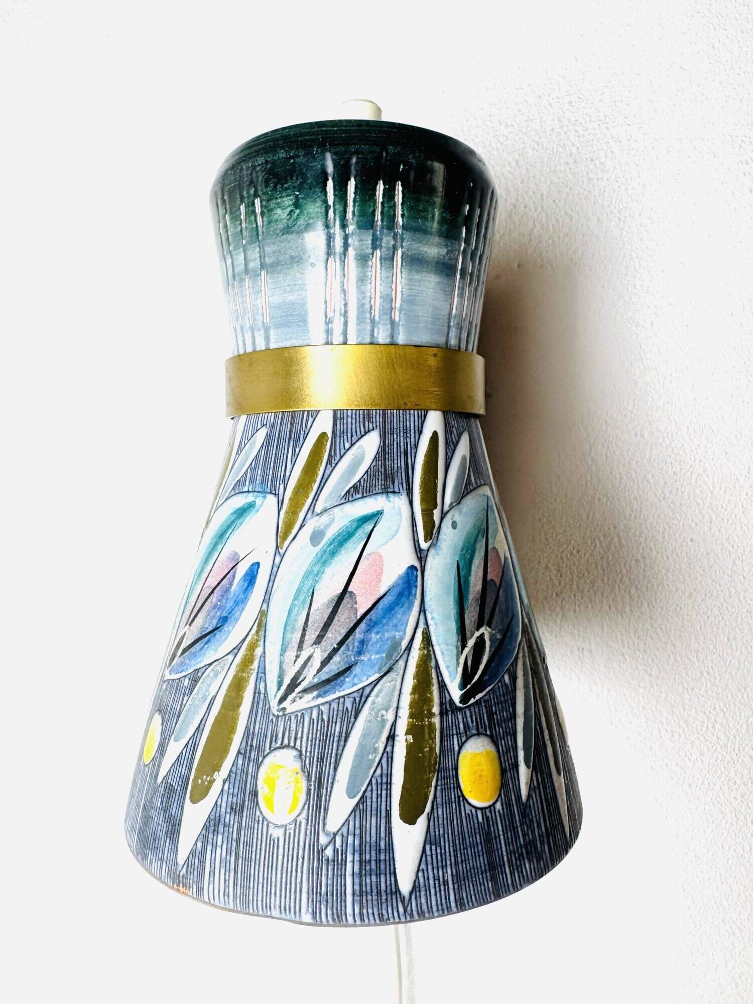 Decorative Sgraffito Ceramic Wall Lamp By Tilgmans Keramik, Sweden 1960S
