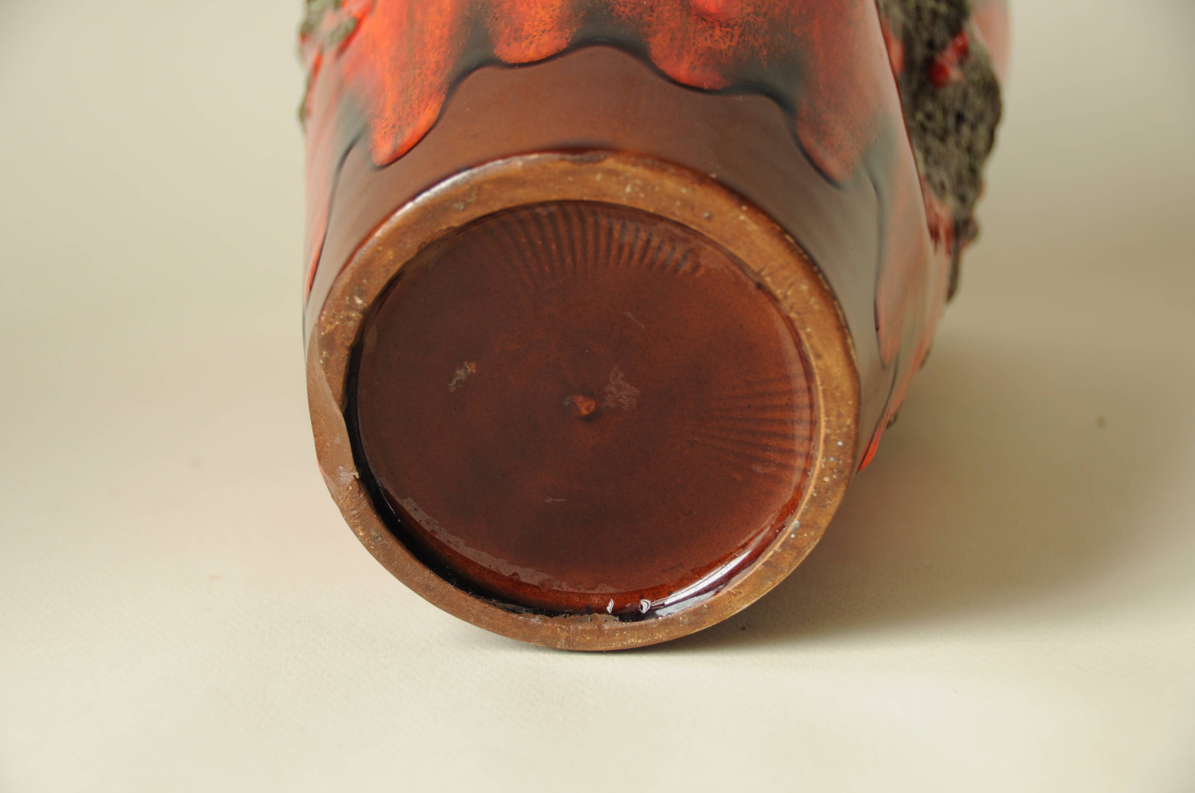 Glazed Ceramic Vase Lava Effect - Brown Orange - Abstract Shape