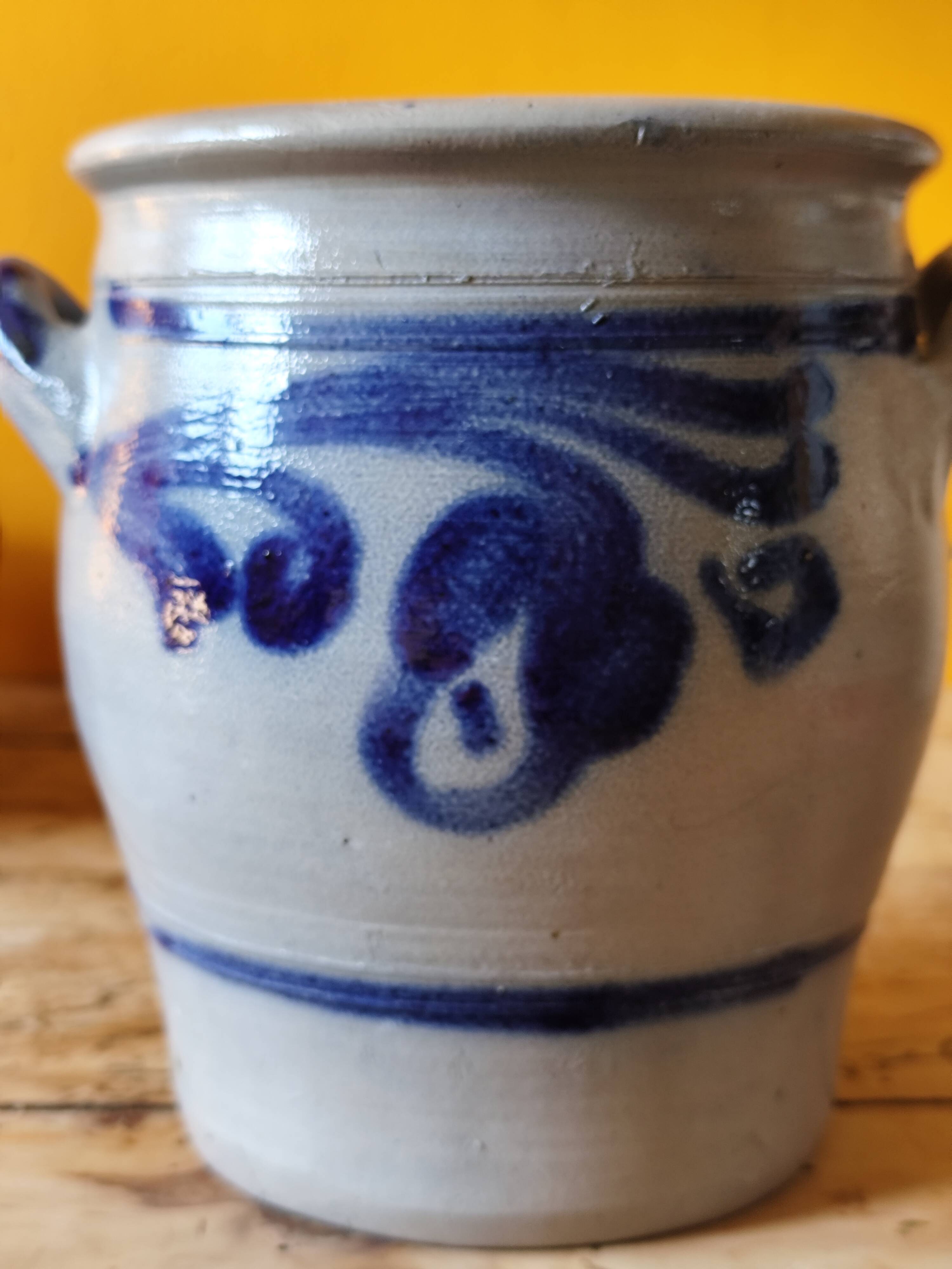 Blue and grey glazed stoneware pot from Alsace