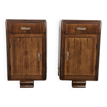 Pair of Art Decò walnut nightstands, 1940