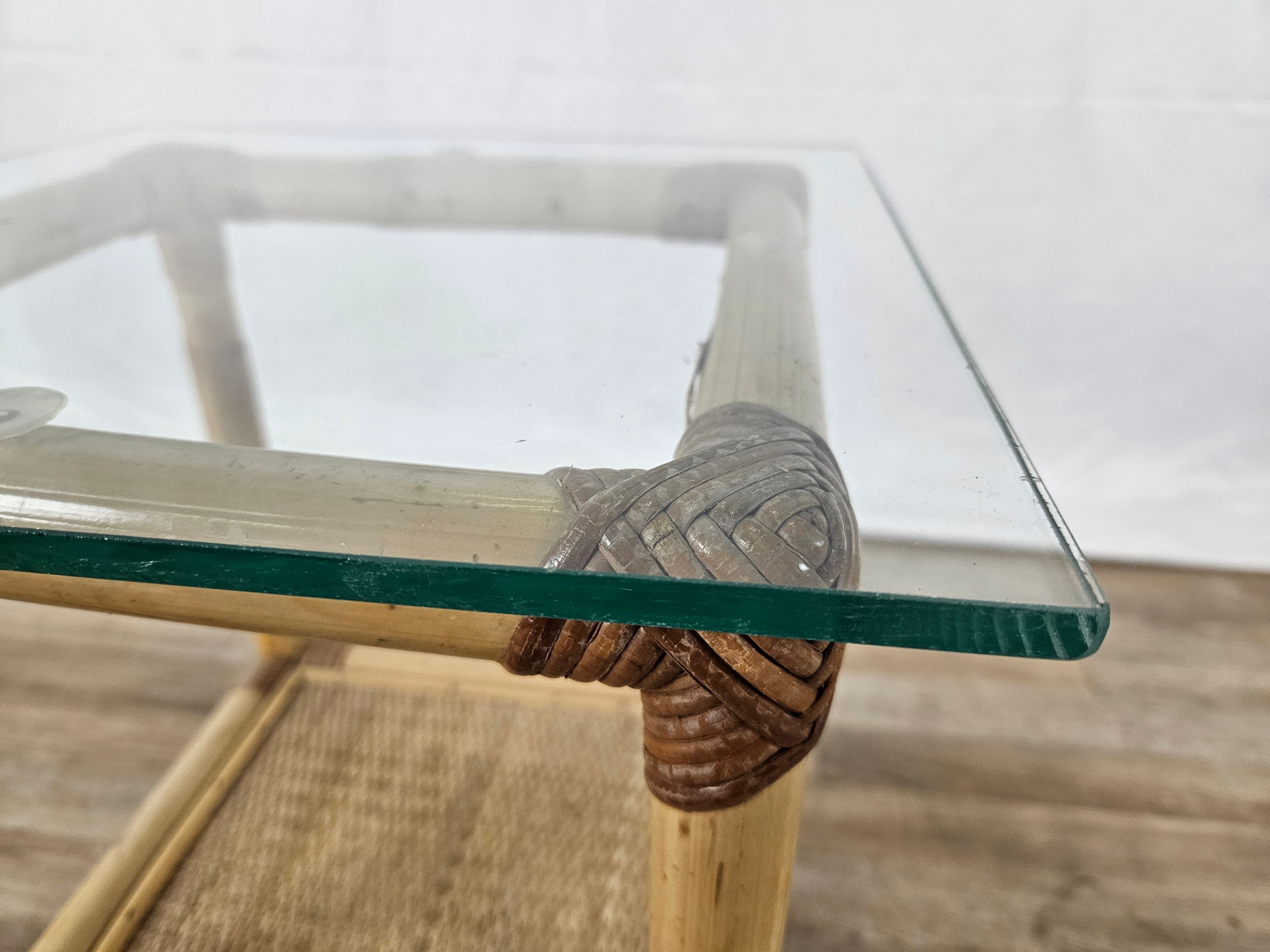 Wicker coffee table with glass top