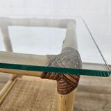 Wicker coffee table with glass top