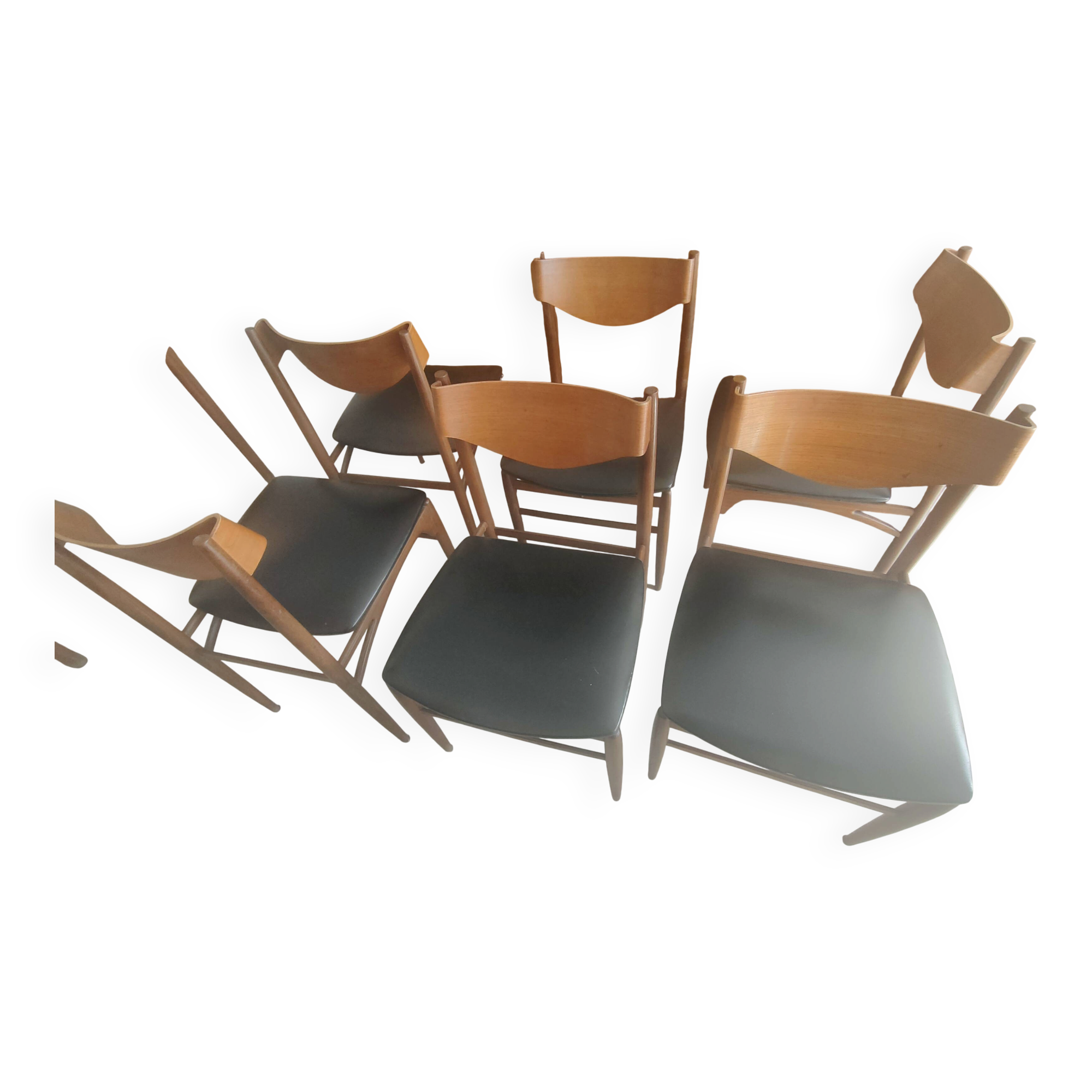 6 teak chairs, 1960s Scandinavian style, signed