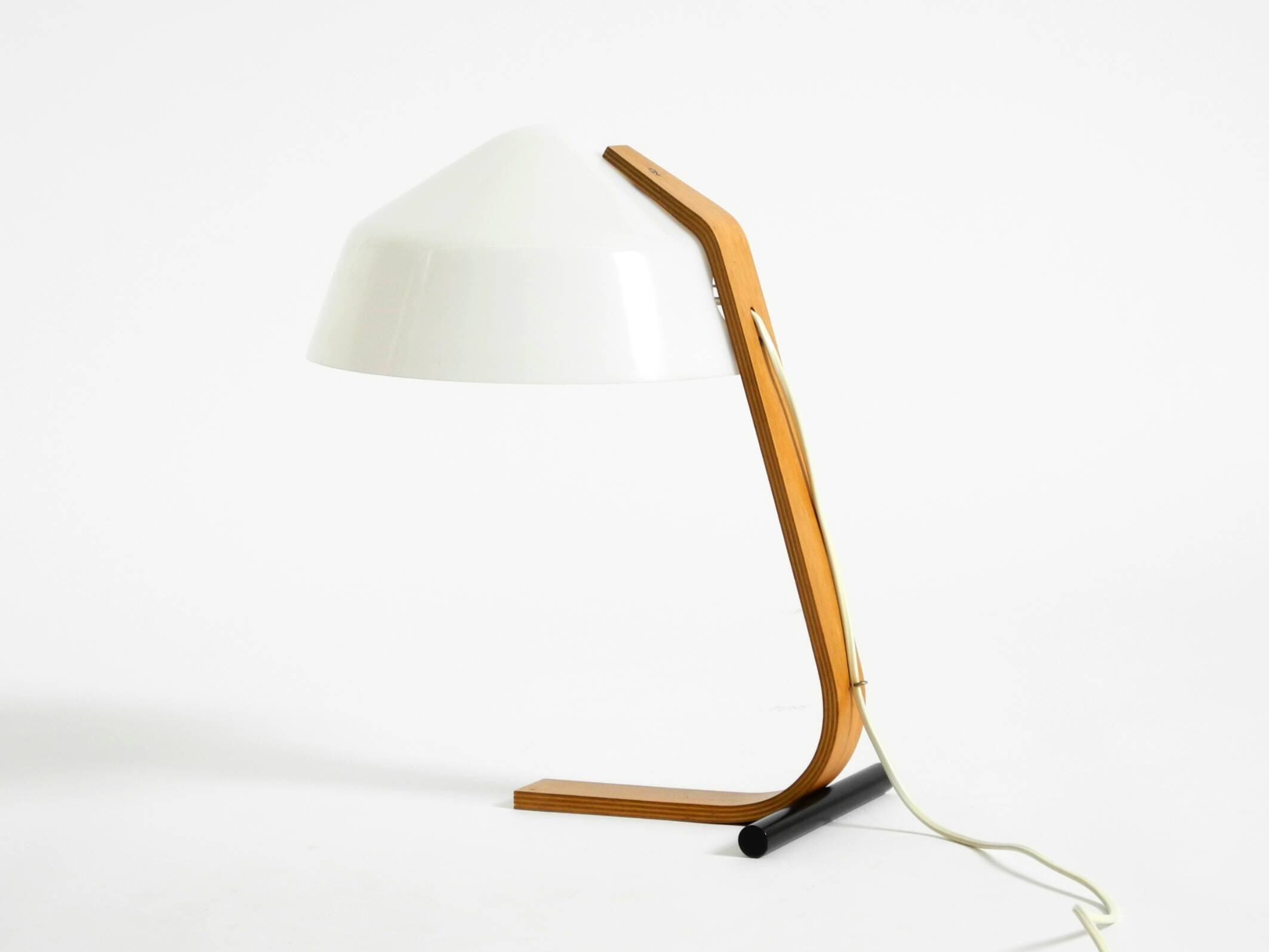 Original Space Age 1960s plywood table lamp with plastic shade by Temde