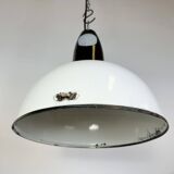 Industrial soviet white enamel pendant lamp, 1960s