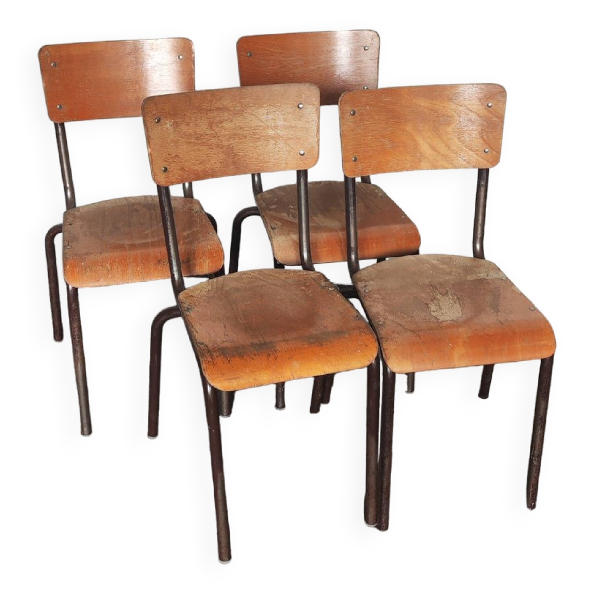 Lot de 4 chaises d'école métal et bois