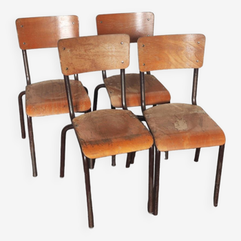 Set of 4 metal and wood school chairs