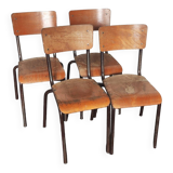 Set of 4 metal and wood school chairs