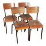 Lot de 4 chaises d'école métal et bois