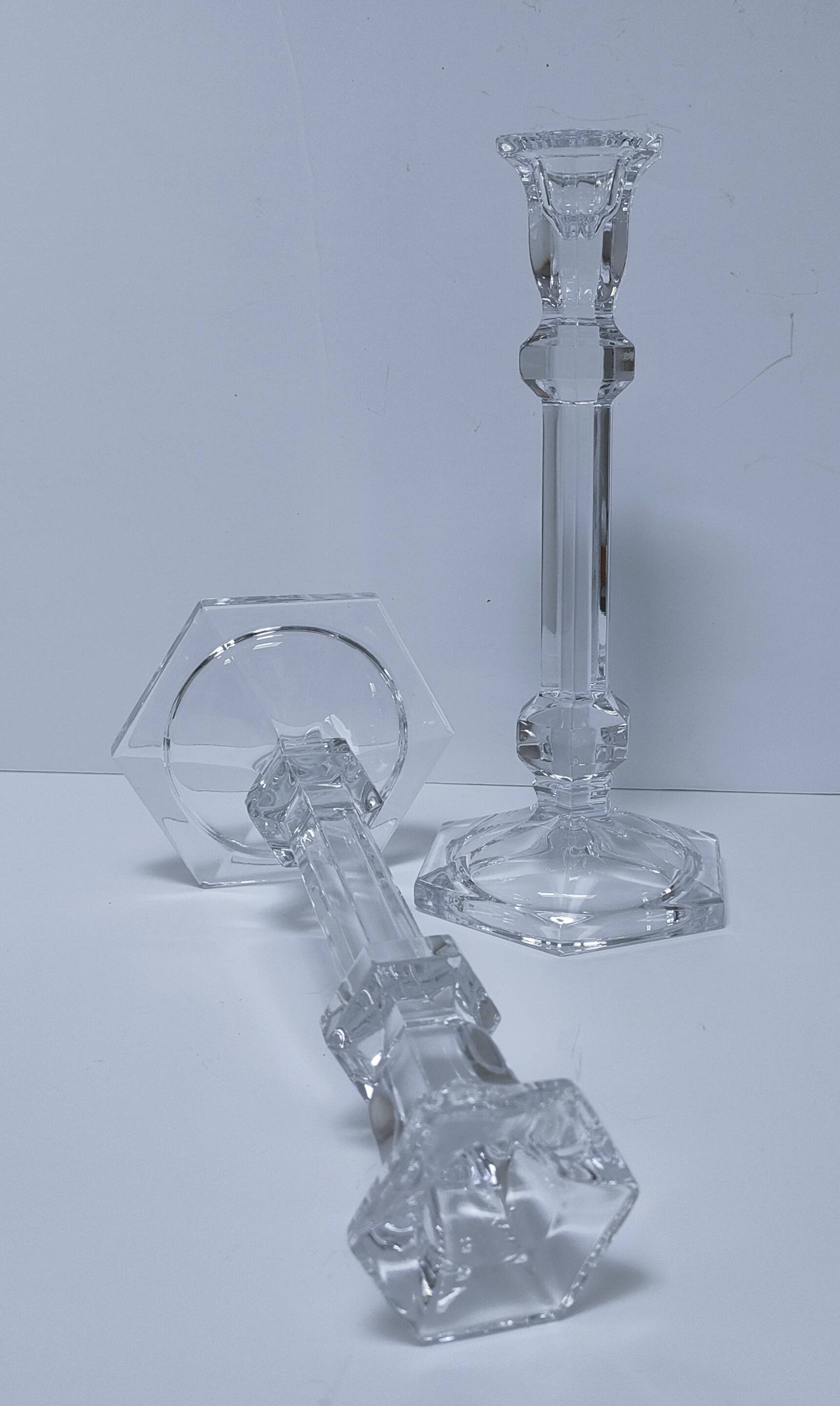 pair of hexagonal crystal candle holders