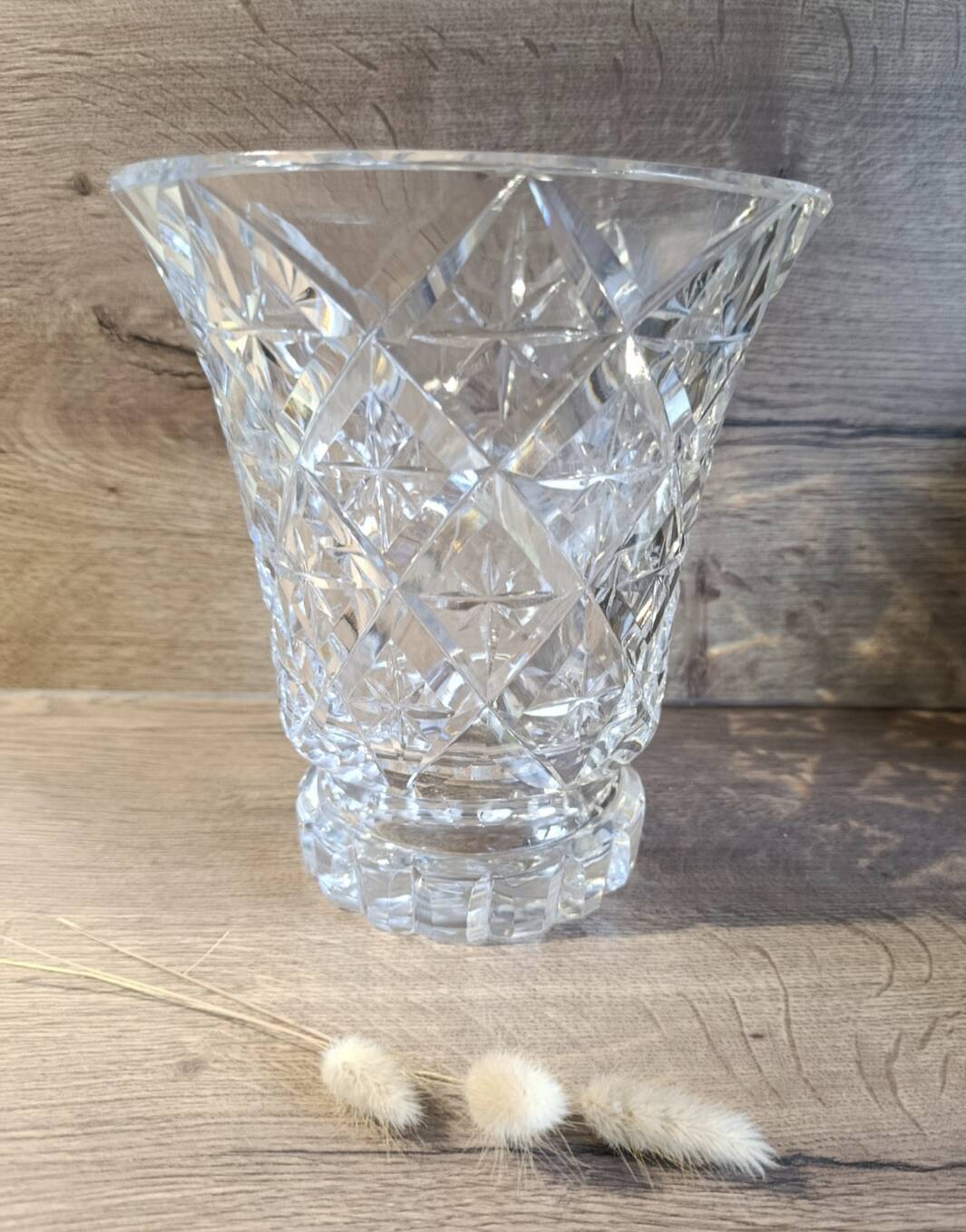 Cut and bevelled crystal vase, vintage