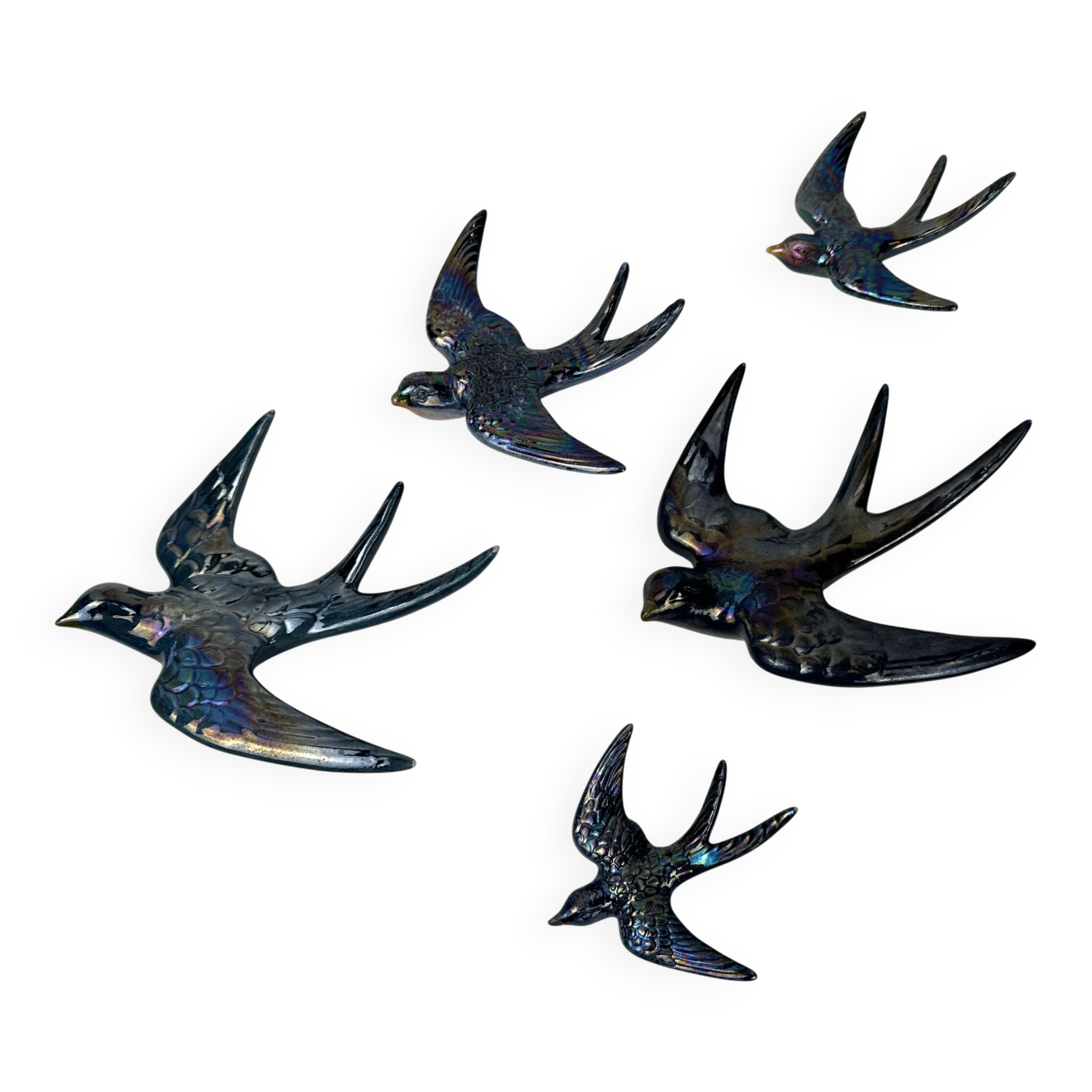 5x Original mid-century wall swallows and their nests (2x) – W. Germany