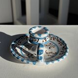 Light blue Moustiers candlestick H5 D12.5