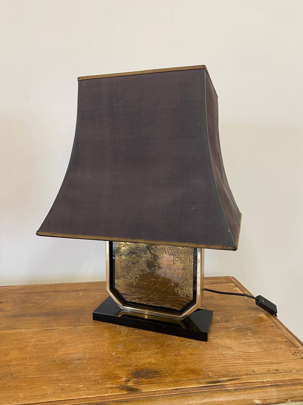 Pair of brass and gold-plated lamps by George Mathias, 1970