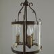 Large Vintage French Brass Cylindrical Glass 3 Light Hanging Hall Lantern
