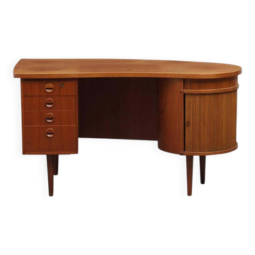 Danish teak kidney desk from the 1950s — organic shape and drum.