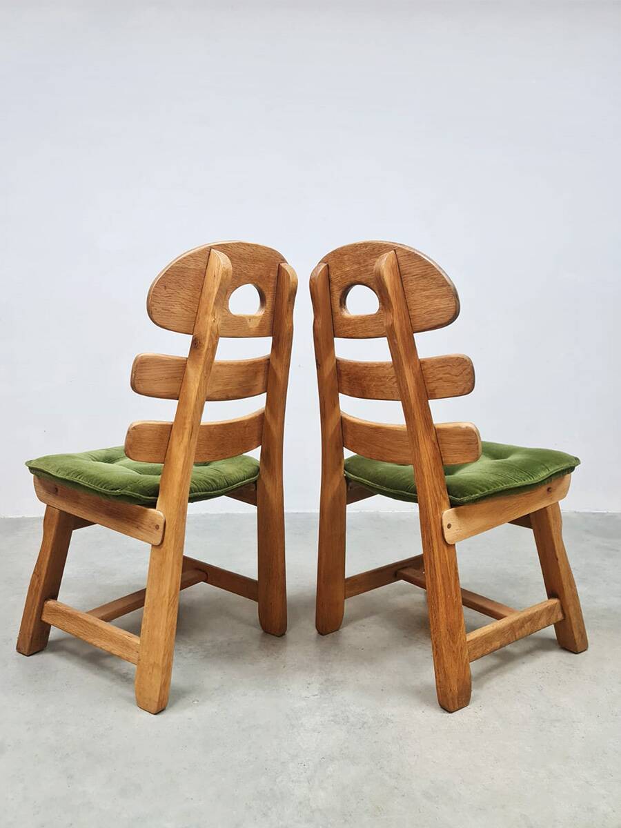 Vintage Spanish oak fishbone chairs 1970 ''Brutalist''