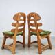 Vintage Spanish oak fishbone chairs 1970 ''Brutalist''