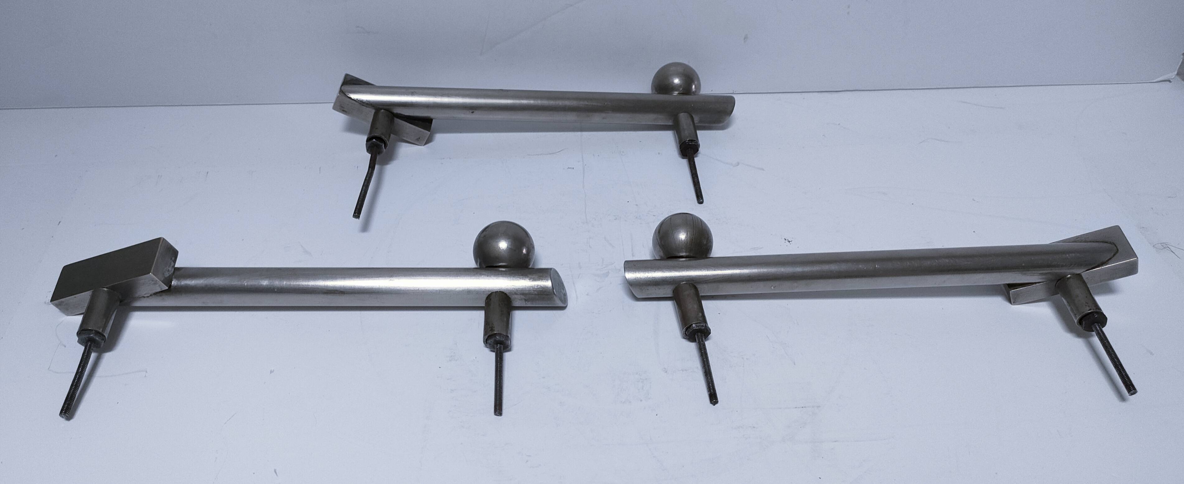 three art deco bronze handles silver tone cover