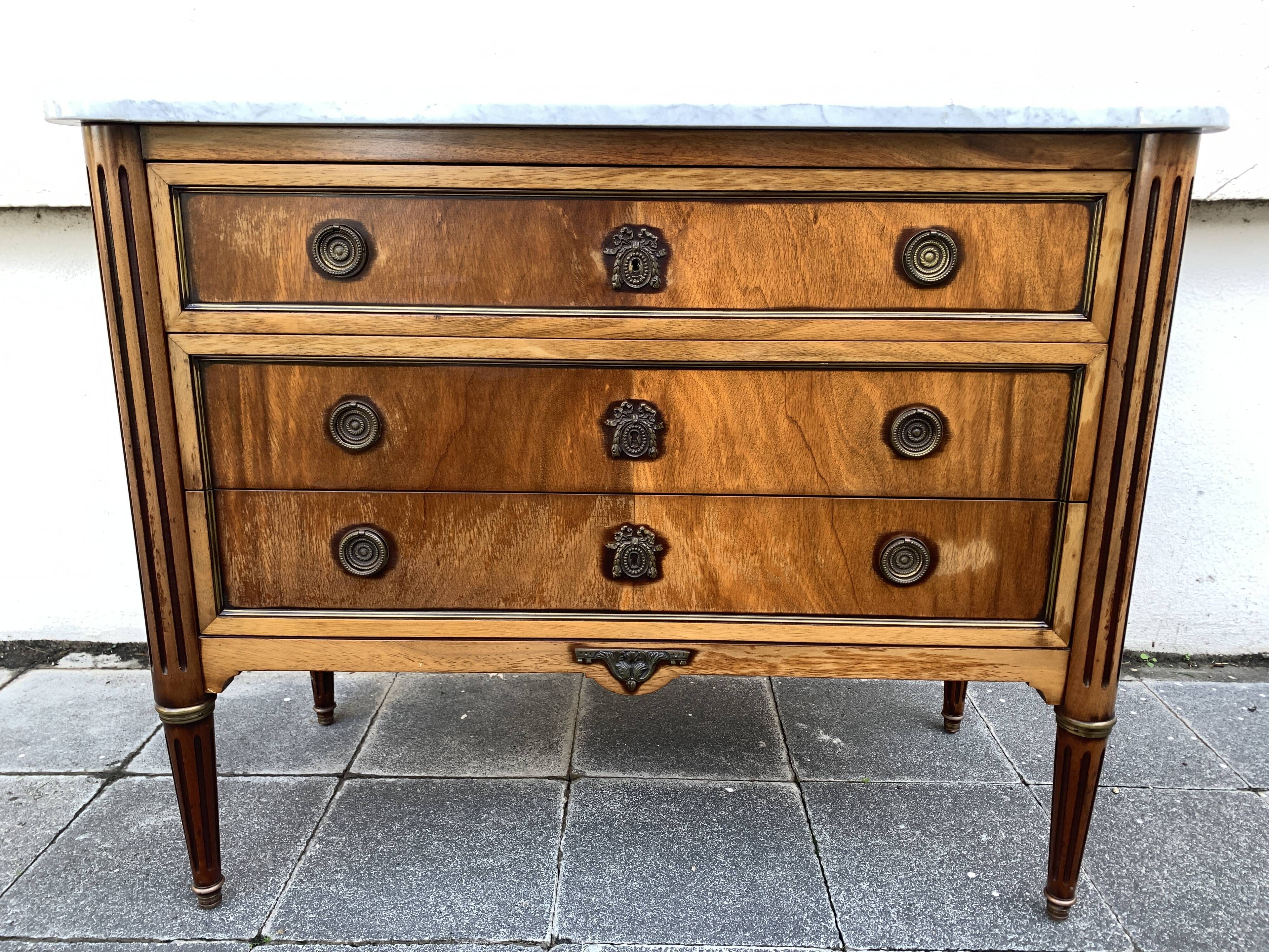 Louis XVI style solid wood chest of drawers, 3 drawers, second half of the twentieth century