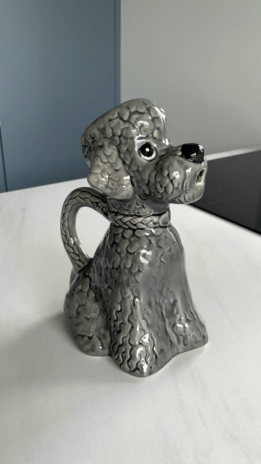 Vintage grey poodle-shaped pitcher – Zoomorphic ceramic carafe