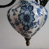 Vintage opaline and ceramic wrought iron chandelier