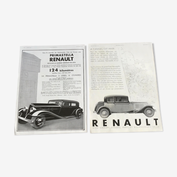 Lot 2 publicités années 30 Automobile Renault