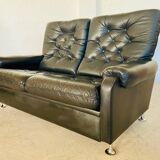 Canapé vintage danois rétro 2 places en cuir noir capitonné, années 1970