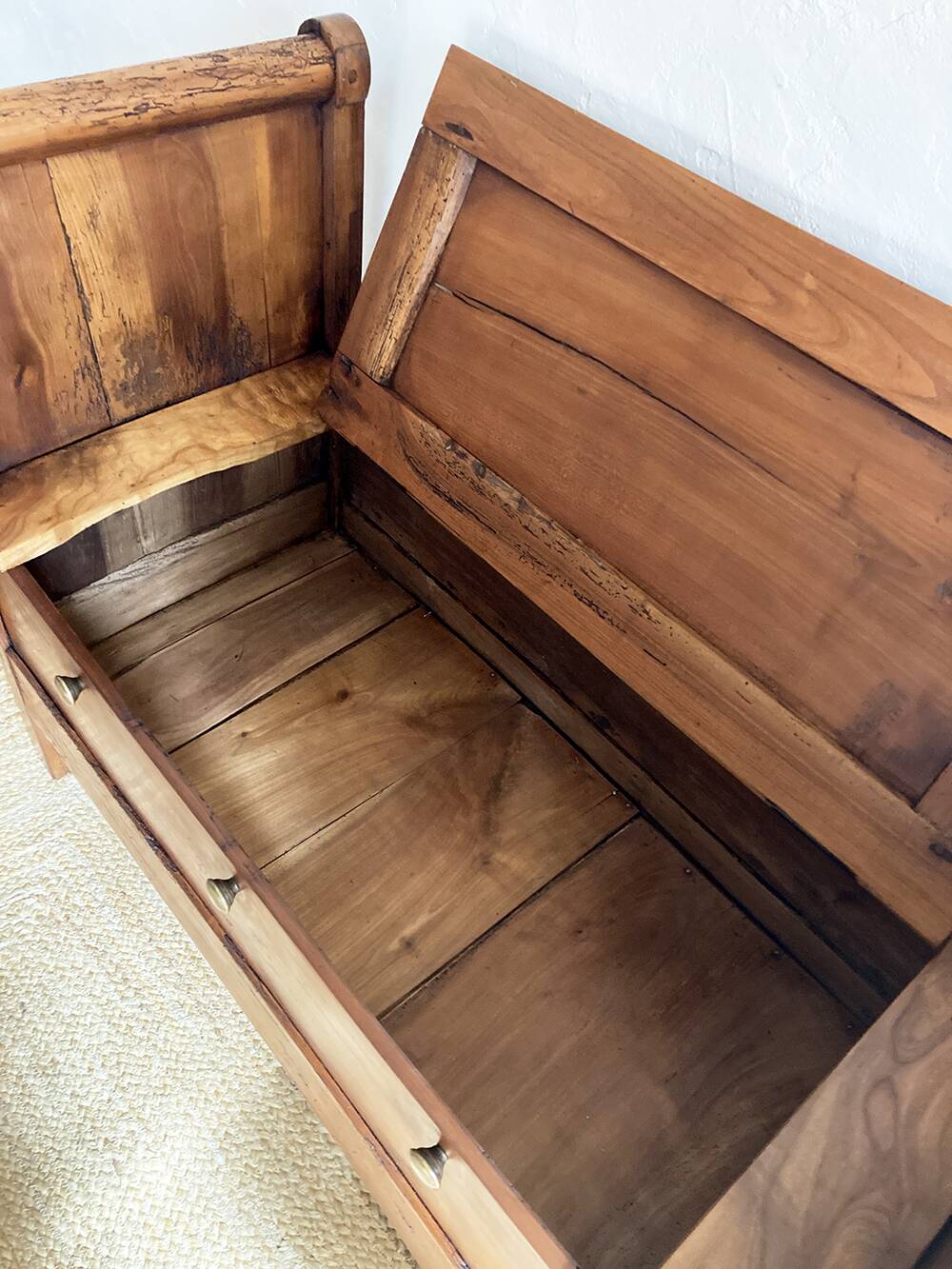 Old solid wood roller chest bench