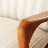 Scandinavian armchair in beige and white striped fabric